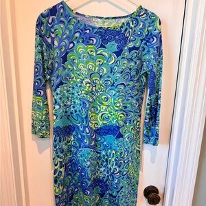 Vibrant Blue and Green Patterned Dress